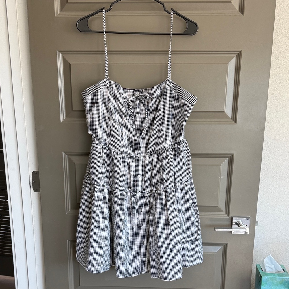 Pink Lily Gingham Button-Front Sundress in Black & White